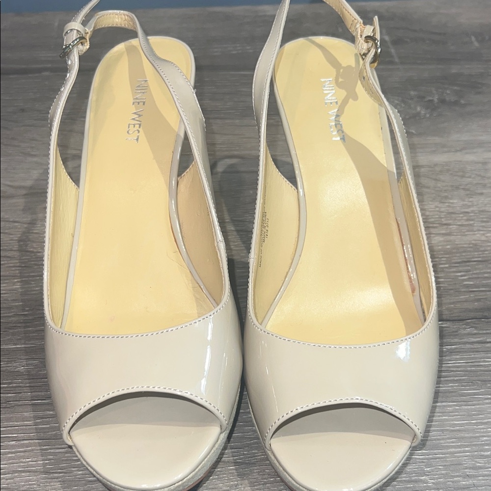 Nine West Beige Peep Toe Slingback Heels